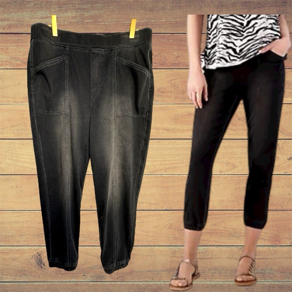 LOGO by Lori Goldstein Black Cropped Joggers (soft Knit Material) Size 12 L